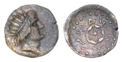 Ancient Coins - ISLANDS off CARIA, Rhodos. Rhodes. Early 1st century AD. Æ (18mm, 3,2g). Radiate head of Helios right / Rose seen from above . Good very Fine