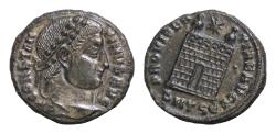 Ancient Coins - Roman Imperial Constantine I 'The Great' (307/10-337 AD). Thessalonika Silvered  A18mm 3.31g CONSTANTINVS AVG. Laureate head right. Camp Gate