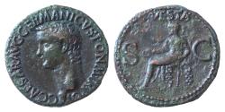 Ancient Coins - Gaius (Caligula), 37-41 AD. AE As (28mm, 11,3g.). Rome, 37-38 AD. C CAESAR AVG GERMANICVS PONT M TR P Bare head of Caligula to left. Rev. VESTA / S - C Vesta