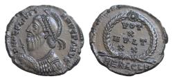 Ancient Coins - Julian II; 360-363 AD, AE 20,5mm  Heraclea, 3.33g. RIC-106 (C),D N FL CL IVLI - ANVS P F AVG Helmeted, pearl-diademed, cuirassed bust l., holding spear and shield Extremely Fine