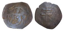 Ancient Coins - Michael VIII Palaeologus (Restored Empire), 1261 AD – 1282 AD Trachy, Constantinople circa 1261-1282 AD, Æ 22 mm, 1.35 g. Patriarchal cross with floriate base;