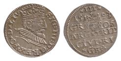 World Coins - POLAND (LITHUANIA): Sigismund III, 1587-1632, AR 3 groschen (2.3g), 1593, Gumowski-1334, crowned bust right with SIG III D G REX PO M D L around // shield with flanking eagle and