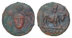 Ancient Coins - Anonymous. Circa 225-217 BC. Æ Aes Grave As (68mm, 273,52g,). Libral cast series. Rome mint. Head of Minerva facing slightly right, wearing triple-crested helmet / Bull standing ri