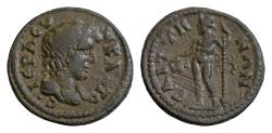 Ancient Coins - LYDIA. Saitta. Pseudo-autonomous (Circa 193-268 AD). AE23mm 5,7g IЄPA CYNKΛHTOC. Draped bust of Senate right.  CAITTHNΩN. Dionysos standing left, holding kantharos and thyrsos.
