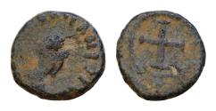 Ancient Coins - Vandals, Imitative Æ 10mm. 1,1g  In the name and types of Valentinian III. Circa 5th century AD.  diademed, draped and cuirassed bust to right / Gross in wreath Very Fine Very Rare