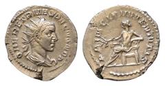Ancient Coins - Herennius Etruscus AR 23mm 4g Antoninianus. Rome, AD 250-251. Q HER ETR MES DECIVS NOB C, radiate and draped bust right / PRINCIPI IVVENTVTIS, Apollo seated left,