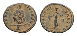 Ancient Coins - Time of Maximinus II. AD 310-313. Æ 15mm 1.9g, Antioch mint, 1st officina. Tyche of Antioch seated on rocks river god Orontes below / Apollo standing left holding patera and lyre