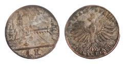 World Coins - GERMANY. Frankfurt. Kreuzer. 14mm 0,7g (1839/40),  View of Frankfurt; 1 K in exergue. FREIE STADT / FRANKFURT.