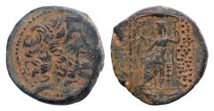 Ancient Coins - SYRIA, Seleucis and Pieria. Antioch. Civic issue. Æ Tetrachalkon (24mm, 12,5g,). Dated year 19 of the Caesarean Era (48/7 BC). Laureate head of Zeus right / Zeus Nikephoros seated