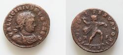 Ancient Coins - Licinius II. Caesar, AD 317-324. Æ Follis (18mm, 2,5g). Arelate (Arles) mint, 3rd officina. Struck AD 317. Laureate, draped, and cuirassed bust right / Jupiter advancing right