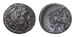 Ancient Coins - Kings of Macedon. Philip II (359-336 BC). Æ ½ Unit (13mm, 2.26g, ). Uncertain mint in Macedon. Head of Herakles r., wearing lion skin. R/ Youth on horseback r