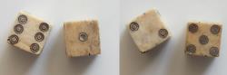 Ancient Coins - Ancient Roman Bone Dice for Games Fortuna lot of 2x ,pair , L=8mm 1,4g. Extremely Fine ! Very rare ! 2-3 century A.D.
