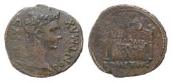 Ancient Coins - Augustus, 27 BC-AD 14. As AE 27mm, 11.5g,  Lugdunum, 10-7 BC. CAESAR PONT MAX Laureate head of Augustus to right. Rev. ROM ET AVG Front elevation of the Altar of Lugdunum,