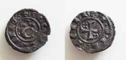 World Coins - Italy, Sicily, Messina. Corrado II (1254-1258). BI Denaro (16mm, 0.9g). Large C. R/ Cross.
