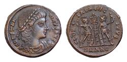 Ancient Coins - Constantinus I the Great AD 306-337. Antioch Follis Æ 15mm., 2,7g. CONSTANTINVS AVG, rosette-diademed, draped, and cuirassed bust right / GLORIA EXERCITVS, two soldiers