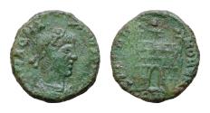 Ancient Coins - Magnus Maximus. A.D. 383-388. Æ 12mm, 1,5 g, Aquileia, A.D. 387-388. DN MAGNVS MAXIMVS P F AVG, pearl-diademed, draped and cuirassed bust right / SPES ROMANORVM, campgate