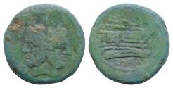 Ancient Coins - Anonymous after 211 BC. Uncertain mint As Æ 36mm. 42g.!!!! Laureate head of bearded Janus, I (mark of value) above / ROMA, prow of galley right, I (mark of value) above. very fine