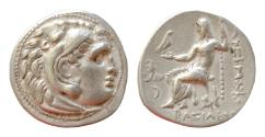 Ancient Coins - THRACIAN KINGDOM. Lysimachus (305-281 BC). AR drachm (18mm, 4.1 gm,)Lifetime issue, Colophon, ca. 301-297 BC. Head of Heracles right, wearing lion skin headdress
