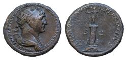 Ancient Coins - TRAJAN. 98-117 AD. Æ Dupondius (27mm, 12,3 gm) Struck 115 AD. IMP CAES TRAIANO OPTIMO AVG GER DAC P M TR P COS VI P P radiate and draped bust right /Trajan's column with two eagles