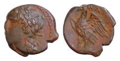 Ancient Coins - Sicily, Hiketas (287-278), Bronze, Syracuse, c. 287-278 BC; AE  18mm 3,8g laureate head of Apollo l., at r. winged thunderbolt, Rv. eagle standing l. on thunderbolt;