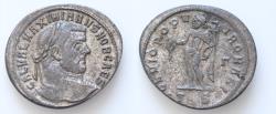 Ancient Coins - Galerius. As Caesar, AD 293-305. Æ Silvered Follis (28mm, 9,6 g, ). Thessalonica mint, 3rd officina. Struck circa AD 302-303. Laureate head right