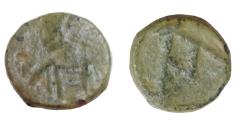 Ancient Coins - Vandals. Hilderic. 523-530. Æ nummus (8.7 mm, 0.84 g). Diademed, draped and cuirassed bust of Justinian right / A monogram. BMC 141-8. Green patina.
