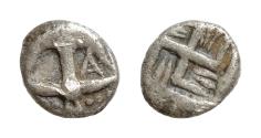 Ancient Coins - Thrace. Apollonia Pontica circa 540-530 BC. Hemiobol AR7 mm, 0,39g Anchor, A to left / Swastika within incuse square, two lines in each quarter.