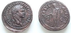Ancient Coins - Domitian, as Caesar, Dupondius or As, Thrace (?), AD 80-81; AE 28mm 9,2); CAES DIVI AVG VESP F DOMITIAN COS VII, laureate head r., Rv. CERES - AVGVST, Ceres
