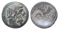 Ancient Coins - THRACE. Byzantion. AE23mm 9,4g (Late 3rd-2nd centuries BC). Uncertain magistrate. Veiled and wreathed head of Demeter right.Cornucopia within incuse circle Countermark  Dolphin