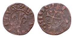 World Coins - CRUSADERS. Principality of Antioch. Bohemund IV (second reign, 1215-1250). Ae Pougeoise.16mm 0,9g.  ANTIOCHIA. Cross pattée; star in each quarter.  BOAMVNDVS. Fleur-de-lis