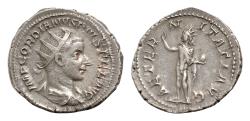 Ancient Coins - Gordian III, as Augustus (AD 238-244). AR antoninianus 22mm, 4.7gm, fourth issue, AD 241-243. IMP GORDIANVS PIVS FEL AVG bust of Gordian III  seen from behind / AETERNITATI AVG