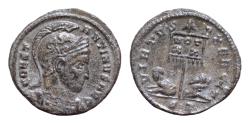 Ancient Coins - Constantine I the Great AD 306-337. Struck circa AD 319-320. Ticinum Silvered Follis Æ 18 mm, 2,7g helmeted and cuirassed bust
