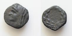 Ancient Coins - SICILY. Panormus. ??? after 241 BC. Bronze, 14 mm, 1.76 g,  Diademed and veiled head of Demeter to left.  laurel wreath.
