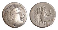 Ancient Coins - Eastern Europe. Lower Danube Region. Imitations of Alexander III and his successors circa 200 BC. Drachm AR 17mm., 3g. Head of Herakles right, wearing lion skin / Zeus Aëtophoros