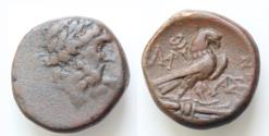 Ancient Coins - PHRYGIA, Amorion. 2nd-1st centuries BC. Æ 19mm (8.49 g, 1h). Laureate head of Zeus right / Eagle standing right on thunderbolt; kerykeion in background, monograms to left and right
