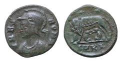 Ancient Coins - Commemorative Series, 330-354. Follis  2,9g, 16mm Kyzikos . VRBS ROMA Helmeted and mantled bust of Roma to left. Rev. She-wolf standing left, suckling Romulus and Remus;