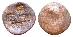 Ancient Coins - Roman Provincial  Uncertain ? Augustus Sicily  Æ As (23mm, 5,4g,). 4 Countermarks Horse , Prow , Ram , RX . Extremely rare
