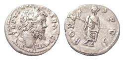 Ancient Coins - Septimius Severus - Spes Denarius. 194 AD. Laodicea mint. Obv  L SEPT SEVER PERT AVG IMP II  legend with laureate head right. Rev: BONA SPES legend with Spes  VERY RARE