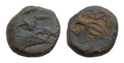 Ancient Coins - KINGS OF THRACE. Adaios, circa 275-225 BC. Hemiobol (Bronze, 13mm, 2.5g). Head of boar to right. Rev. AΔA Spearhead to right,; below, two monograms.