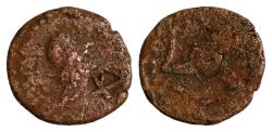 Ancient Coins - SICILY, Panormos. After 241 BC. Æ 24mm (8gm). Helmeted head of Athena / Triskeles with Medusa head Countermark