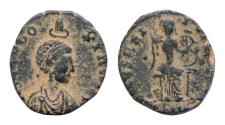 Ancient Coins - Aelia Eudoxia (wife of Arcadius) Æ14mm 2,2g  Antioch, AD 401-403. AEL EVDOXIA AVG, diademed and draped bust right, [being crowned by the hand of God above] / SALVS REIPVBLICAE,