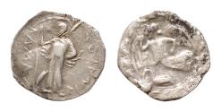 Ancient Coins - Sicily, Kamarina AR Litra.12mm 0,5g. Circa 461-435 BC. Nike flying to right; below, swan to right; all within wreath / Athena standing to left, holding spear; shield to right