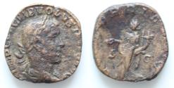 Ancient Coins - VOLUSIAN, 251-253 AD. AE 26mm  Sestertius (12,8gm). Laureate bust / Concordia standing with patera and cornucopia.