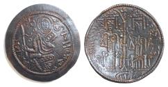 World Coins - Hungary, Béla III Æ 28mm 2,84g  Scyphate Rézpénz. 1172-1196. SANCTA MARIA, the Virgin seated facing, holding sceptre and infant Christ crosses across upper fields /