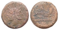 Ancient Coins - Anonymous after 211 BC. Uncertain mint As Æ 36mm. 49,9g.!!!! Laureate head of bearded Janus, I (mark of value) above / ROMA, prow of galley right, I (mark of value) above.
