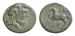 Ancient Coins - Pisidia, Termessos Æ 17mm.3,9g Dated CY 15 = 57/8 BC. Laureate head of Zeus to right / Horse running to left; TEP below, IE (date) above