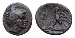 Ancient Coins - KINGS of MACEDON. Philip V. 221-179 BC. Æ 18mm, 4,1g. Pella or Amphipolis mint. Struck circa 200/197-179 BC. Helmeted head of Perseus right; harpa over shoulder / Eagle