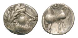 Ancient Coins - Eastern Europe. Imitating Philip II of Macedon. 2nd century B.C. AR drachm 15mm, 2.2 g.  Celticized head of Zeus right, wearing laurel wreath / Celticized horsiter type