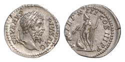 Ancient Coins - Septimius Severus (193-211 AD). AR Denarius (18,5mm, 3.32g), Rome, 205. SEVERVS PIVS AVG, Laureate head to right.  P M TR P XIII COS III P P, Jupiter standing left holding thunderb