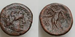 Ancient Coins - Sicily, Alaisa Archonidea, c. 95-44 BC. Æ (18mm, 5.9g,). Laureate head of Apollo r. R/ Apollo standing l., holding laurel branch and leaning on kithara; monogram to l.